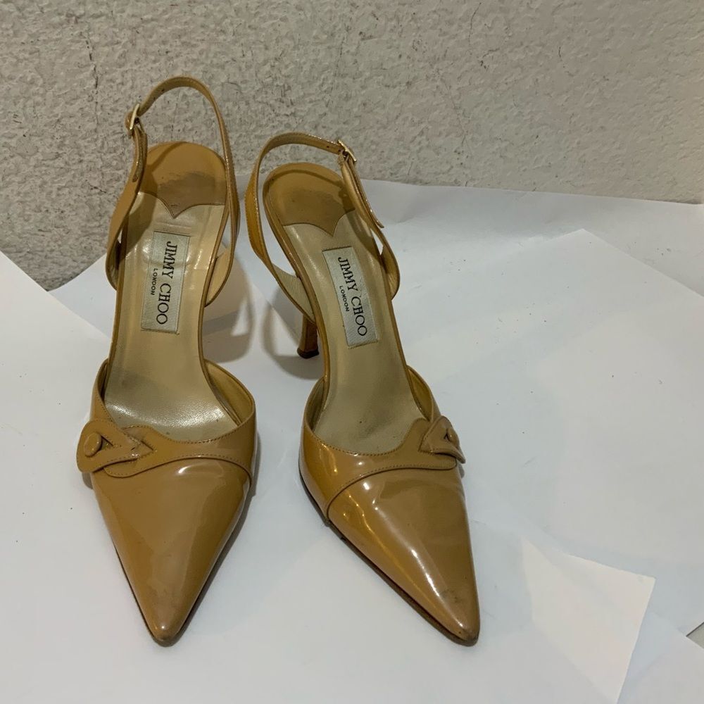 Jimmy Choo Women’s Tan London Pointed Toe Pumps With Button Front 40